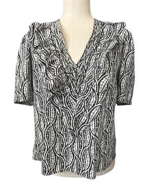 St. Roche Sabine Ruffled V Neck Puffy Sleeve Top Size 10